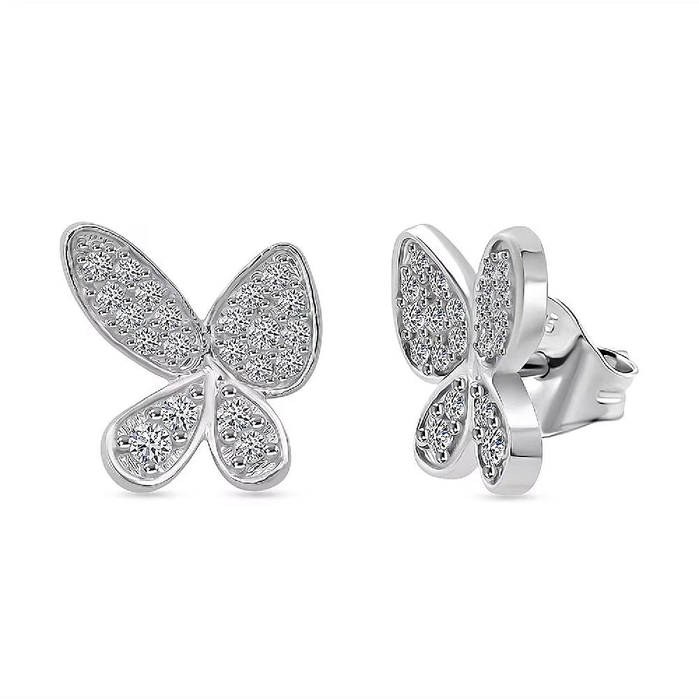 shop lc Luxuriant Lab Grown Diamond G-H SI 0.50 ctw Butterfly Earrings in Rhodium Over Sterling Silver