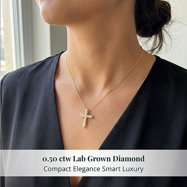 Shop Lc Luxuriant Lab Grown Diamond G-H SI 0.50 Ctw Cross Pendant Without Chain In Vermeil Yellow Gold Over Sterling Silver (Del. In 12-15 Days)