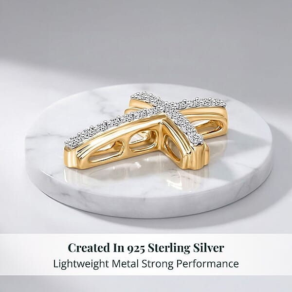 Shop Lc Luxuriant Lab Grown Diamond G-H SI 0.50 Ctw Cross Pendant Without Chain In Vermeil Yellow Gold Over Sterling Silver (Del. In 12-15 Days)