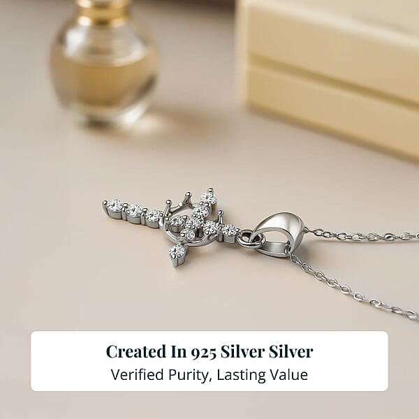 Shop Lc Luxuriant Lab Grown Diamond G-H SI 0.50 Ctw Divine Cross Crown Pendant Necklace In Rhodium Over Sterling Silver 20 Inches