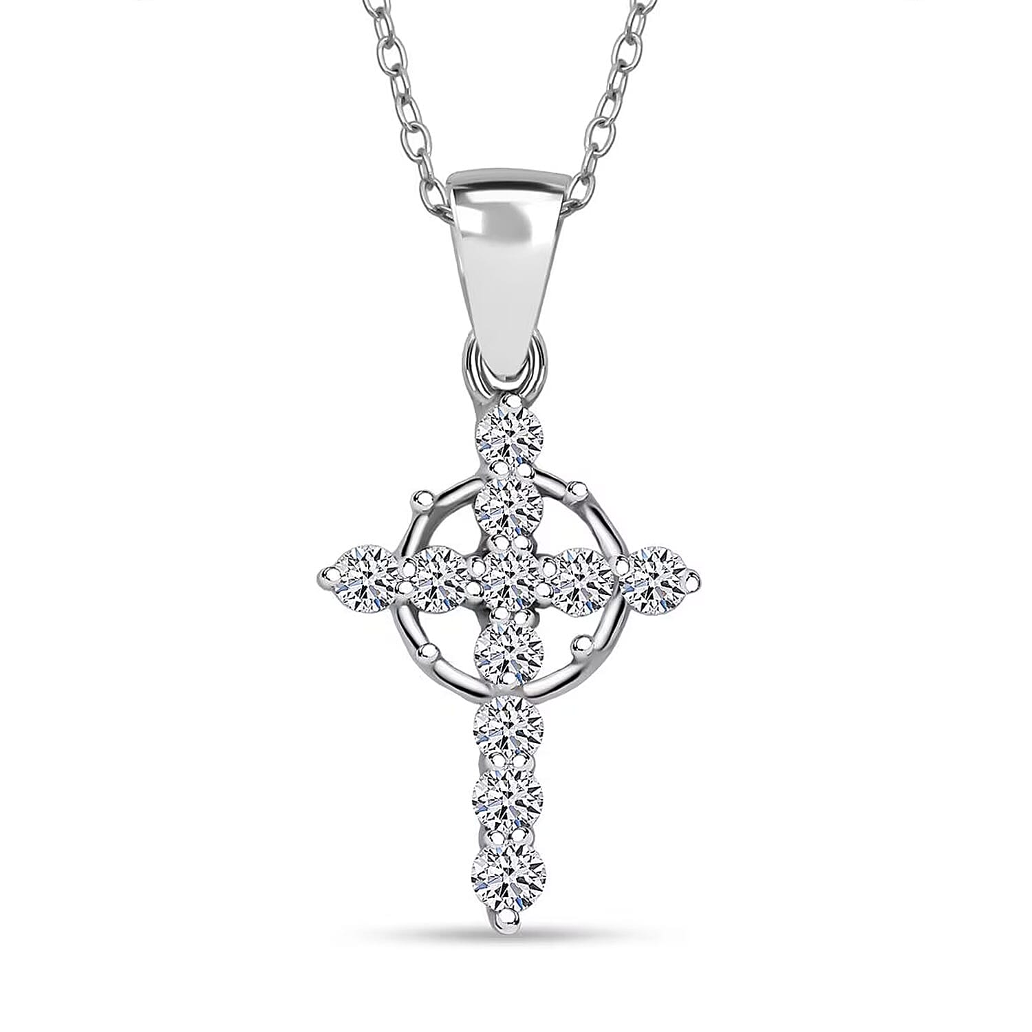 shop lc Luxuriant Lab Grown Diamond G-H SI 0.50 ctw Divine Cross Crown Pendant Necklace in Rhodium Over Sterling Silver 20 Inches
