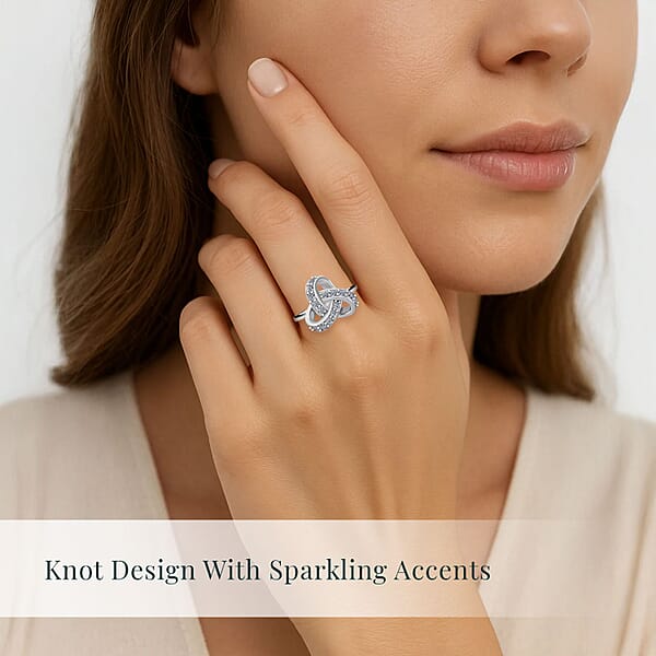 Shop Lc Luxuriant Lab Grown Diamond G-H SI 0.50 Ctw Knot Ring In Rhodium Over Sterling Silver