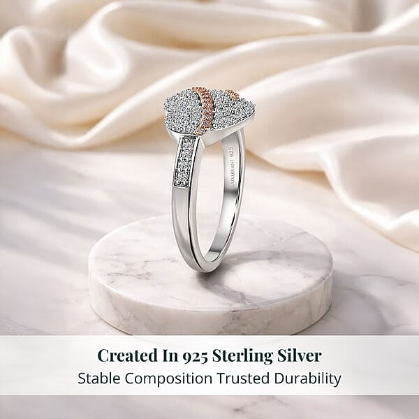 Shop Lc Luxuriant Lab Grown Diamond G-H SI 0.50 Ctw Love Ribbon Matrix Ring In 18K Vermeil RG And Rhodium Over Sterling Silver