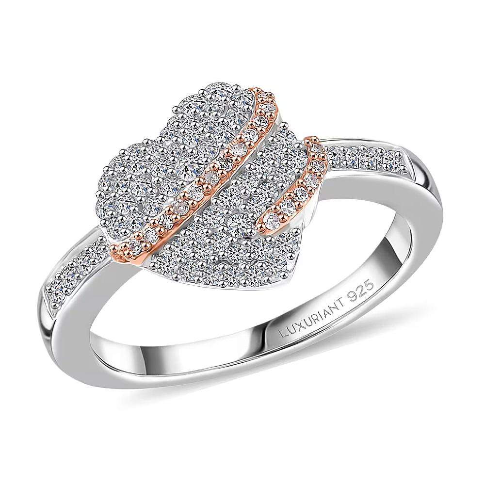 shop lc Luxuriant Lab Grown Diamond G-H SI 0.50 ctw Love Ribbon Matrix Ring in 18K Vermeil RG and Rhodium Over Sterling Silver