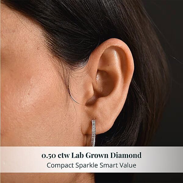 Shop Lc Luxuriant Lab Grown Diamond G-H SI 0.50 Ctw Matrix Curve Hoop Earrings In Rhodium Over Sterling Silver