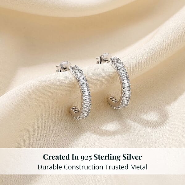 Shop Lc Luxuriant Lab Grown Diamond G-H SI 0.50 Ctw Matrix Curve Hoop Earrings In Rhodium Over Sterling Silver