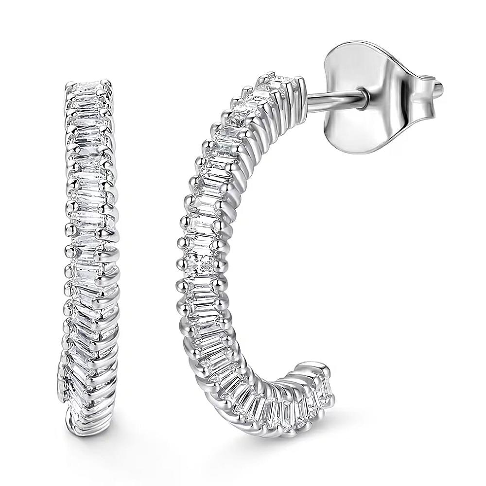 shop lc Luxuriant Lab Grown Diamond G-H SI 0.50 ctw Matrix Curve Hoop Earrings in Rhodium Over Sterling Silver