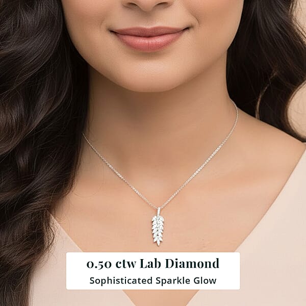 Shop Lc Luxuriant Lab Grown Diamond G-H SI 0.50 Ctw Whispering Leaves Pendant Necklace In Rhodium Over Sterling Silver 20 Inches