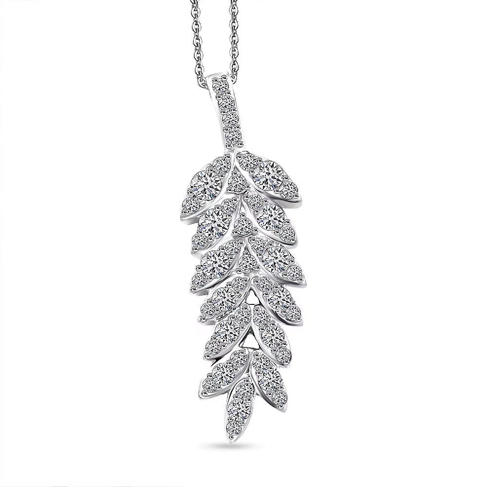 shop lc Luxuriant Lab Grown Diamond G-H SI 0.50 ctw Whispering Leaves Pendant Necklace in Rhodium Over Sterling Silver 20 Inches