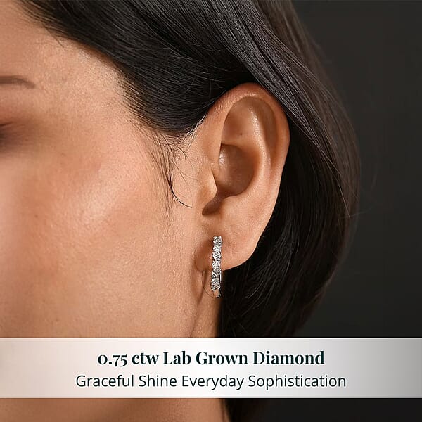Shop Lc Luxuriant Lab Grown Diamond G-H SI 0.75 Ctw Romanesque Line Earrings In Rhodium Over Sterling Silver