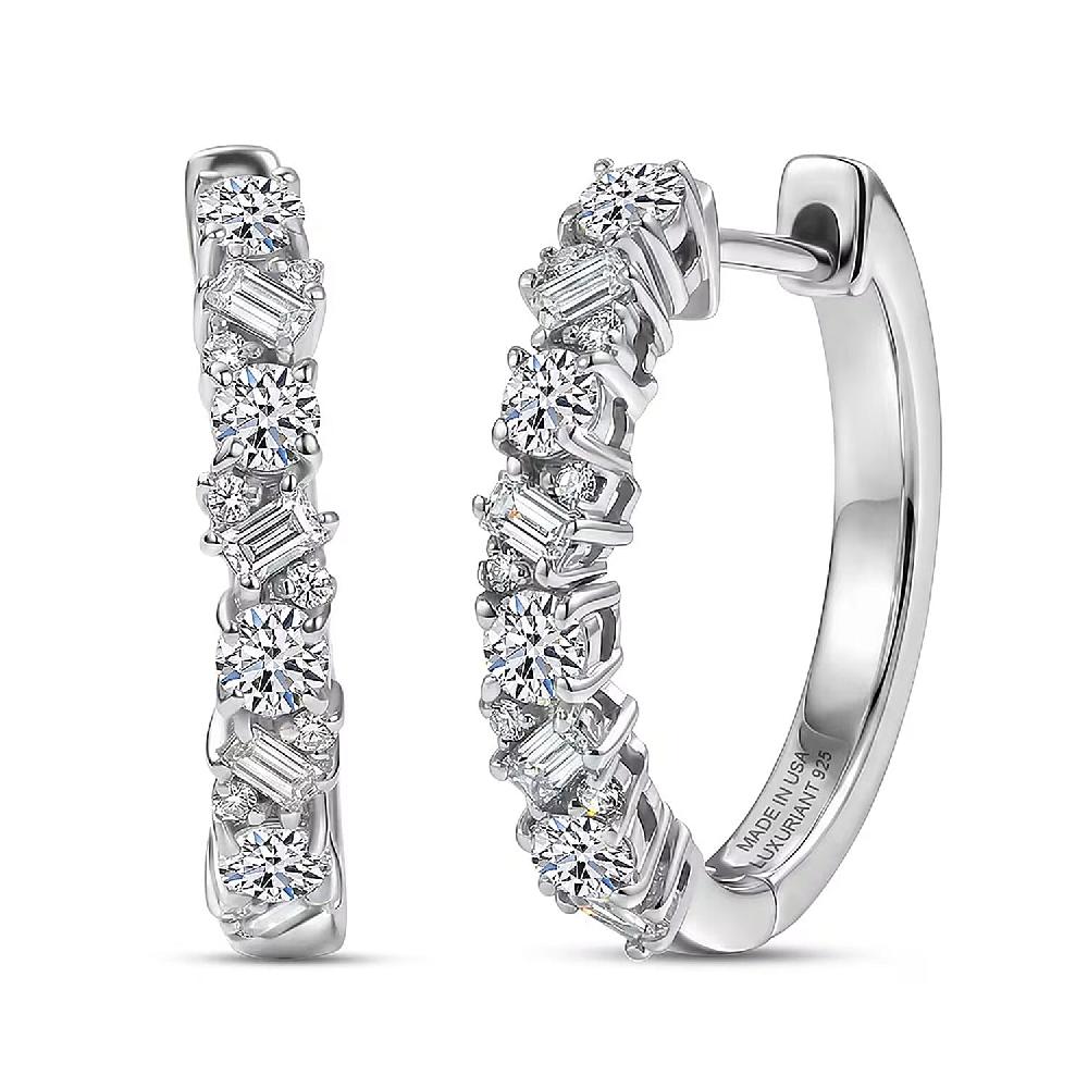shop lc Luxuriant Lab Grown Diamond G-H SI 0.75 ctw Romanesque Line Earrings in Rhodium Over Sterling Silver