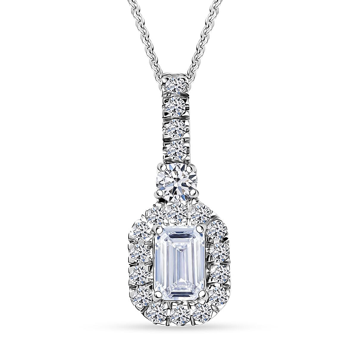 shop lc Luxuriant Lab Grown Diamond G-H SI 0.90 ctw Classic Halo Pendant Necklace in Rhodium Over Sterling Silver 20 Inches