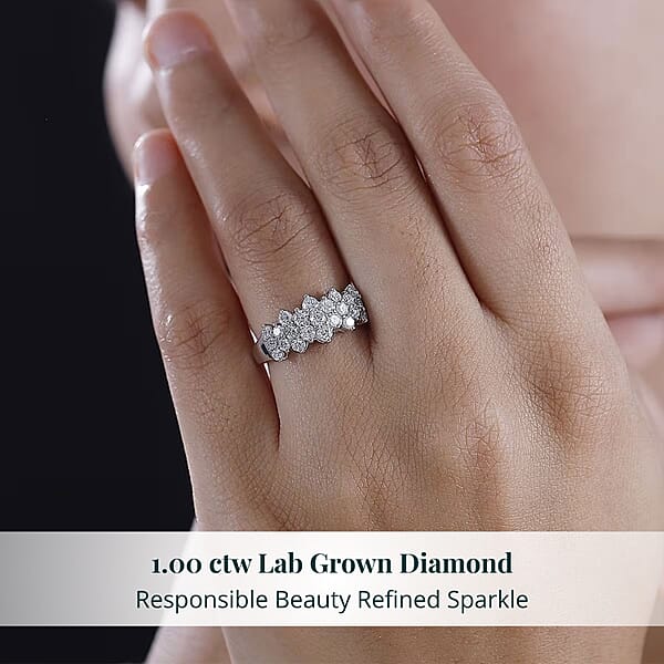 Shop Lc Luxuriant Lab Grown Diamond G-H SI 1.00 Ctw Cluster Ring In Rhodium Over Sterling Silver (Del. In 12-15 Days)
