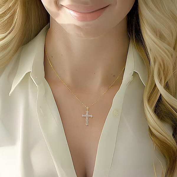 Shop Lc Luxuriant Lab Grown Diamond G-H SI 1.00 Ctw Cross Pendant Necklace In 18K Vermeil Yellow Gold Over Sterling Silver 20 Inches