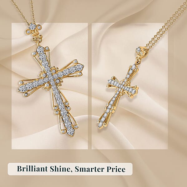 Shop Lc Luxuriant Lab Grown Diamond G-H SI 1.00 Ctw Cross Pendant Necklace In 18K Vermeil Yellow Gold Over Sterling Silver 20 Inches