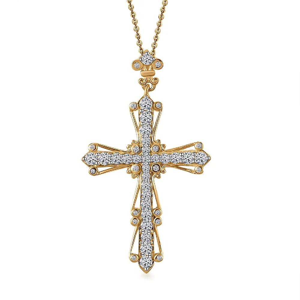 shop lc Luxuriant Lab Grown Diamond G-H SI 1.00 ctw Cross Pendant Necklace in 18K Vermeil Yellow Gold Over Sterling Silver 20 Inches