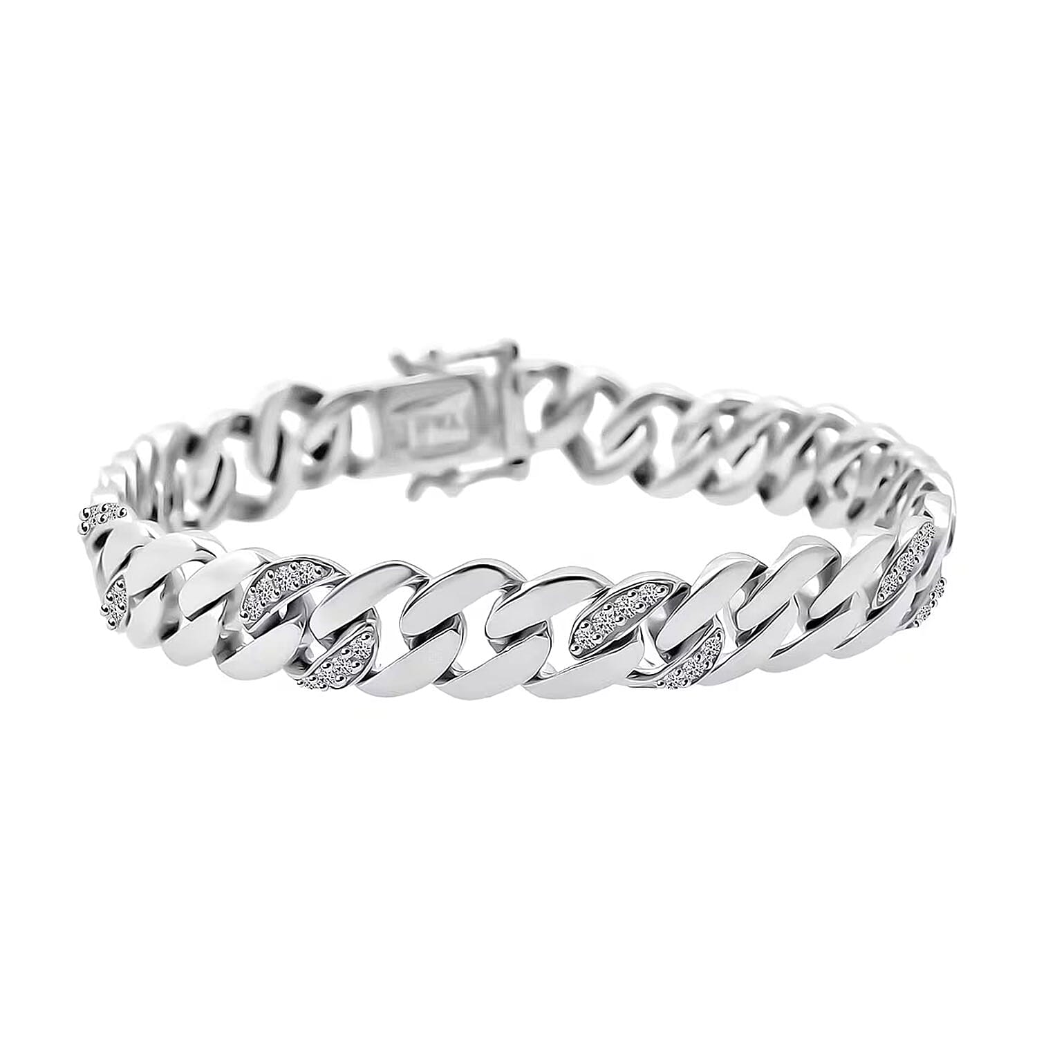 shop lc Luxuriant Lab Grown Diamond G-H SI 1.00 ctw Cuban Link Chain Bracelet in Rhodium Over Sterling Silver (6.50 In)