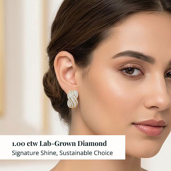Shop Lc Luxuriant Lab Grown Diamond G-H SI 1.00 Ctw Earrings In 18K Vermeil Yellow Gold Over Sterling Silver