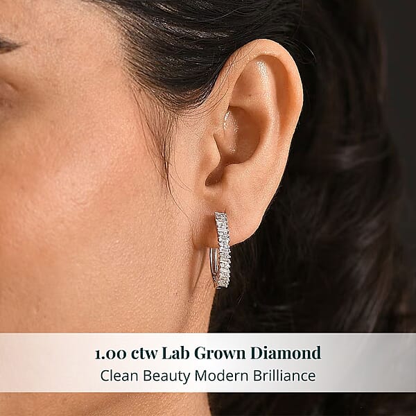 Shop Lc Luxuriant Lab Grown Diamond G-H SI 1.00 Ctw Matrix Line Earrings In Rhodium Over Sterling Silver