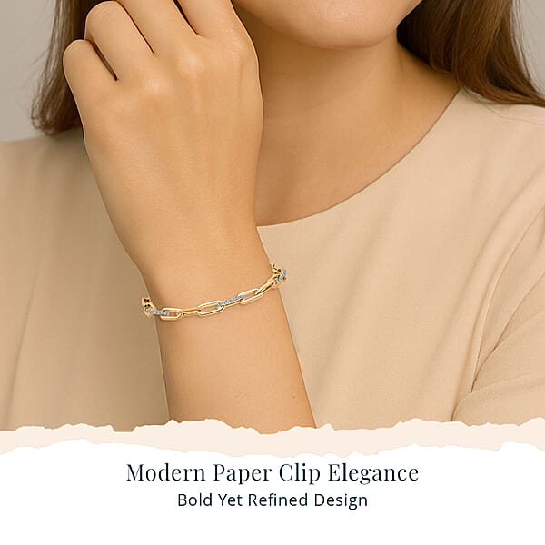 Shop Lc Luxuriant Lab Grown Diamond G-H SI 1.00 Ctw Paper Clip Chain Bracelet In 18K Vermeil Yellow Gold Over Sterling Silver (6.50 In)