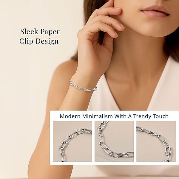 Shop Lc Luxuriant Lab Grown Diamond G-H SI 1.00 Ctw Paper Clip Chain Bracelet In Rhodium Over Sterling Silver (8.00 In)