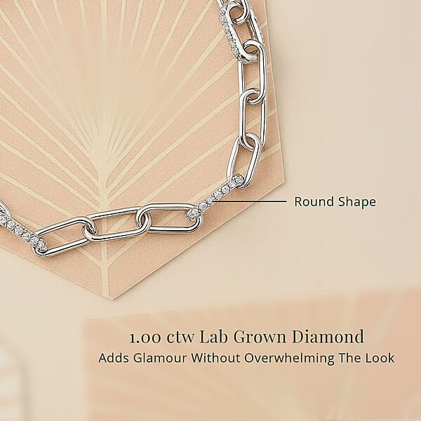 Shop Lc Luxuriant Lab Grown Diamond G-H SI 1.00 Ctw Paper Clip Chain Bracelet In Rhodium Over Sterling Silver (8.00 In)