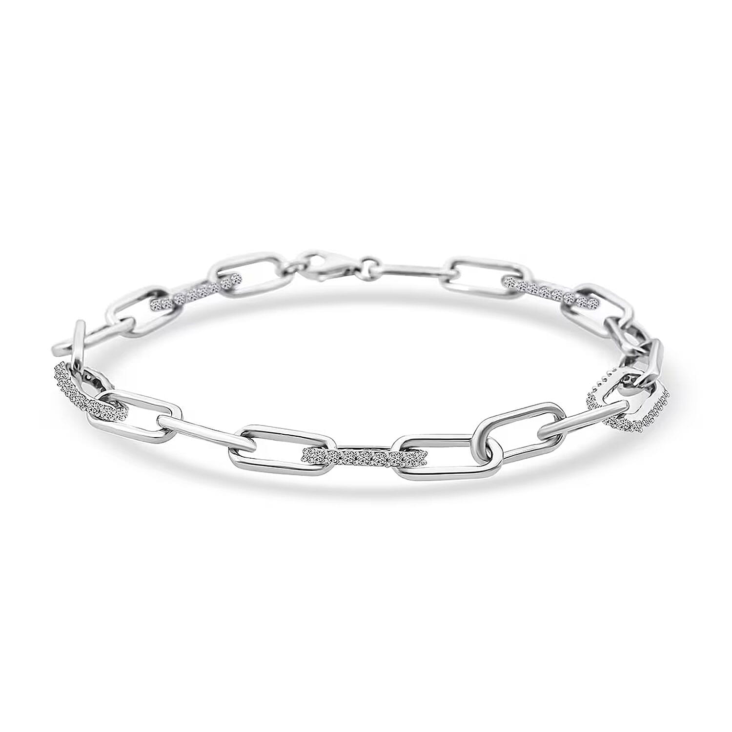 shop lc Luxuriant Lab Grown Diamond G-H SI 1.00 ctw Paper Clip Chain Bracelet in Rhodium Over Sterling Silver (8.00 In)