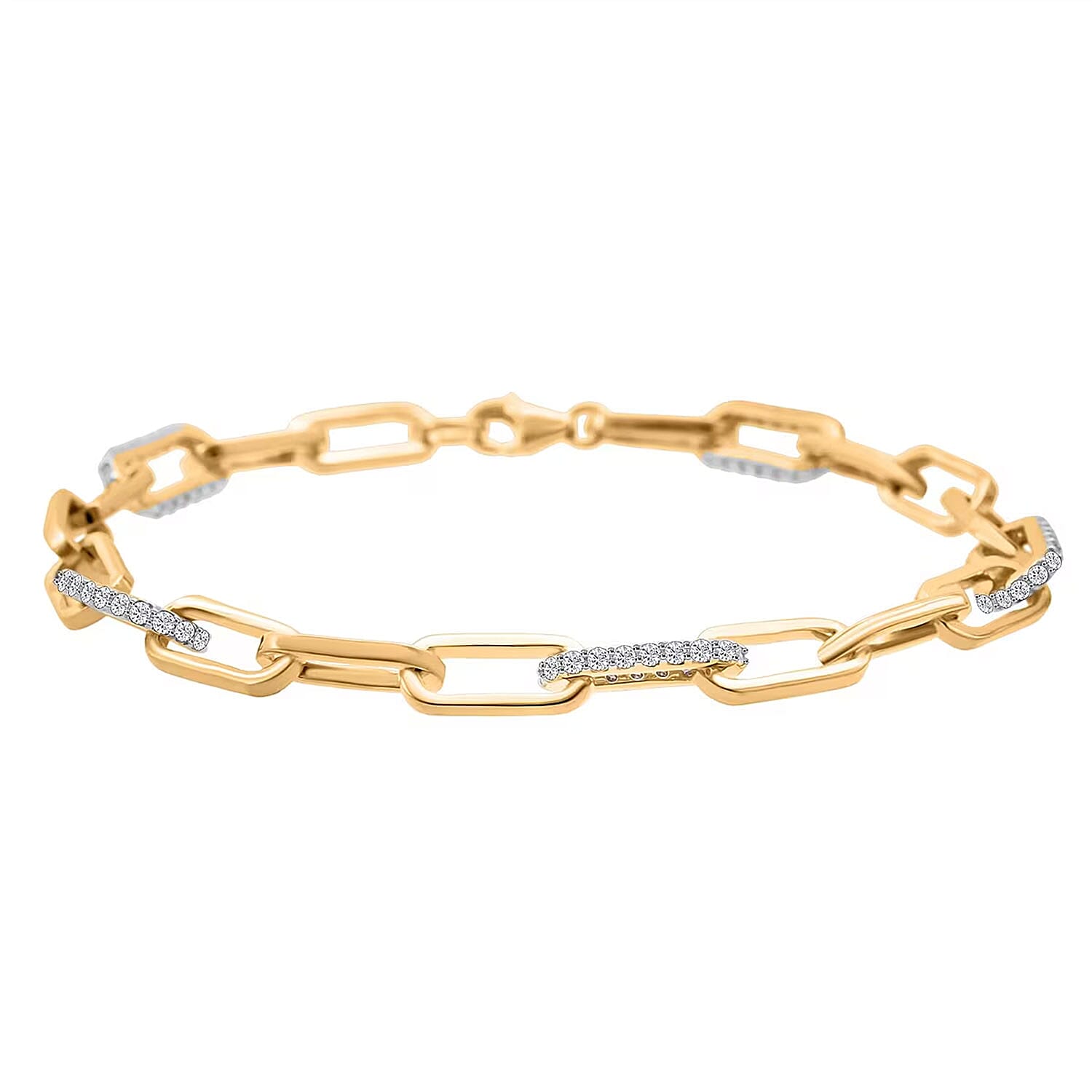 shop lc Luxuriant Lab Grown Diamond G-H SI 1.00 ctw Paper Clip Chain Bracelet in 18K Vermeil Yellow Gold Over Sterling Silver (6.50 In)