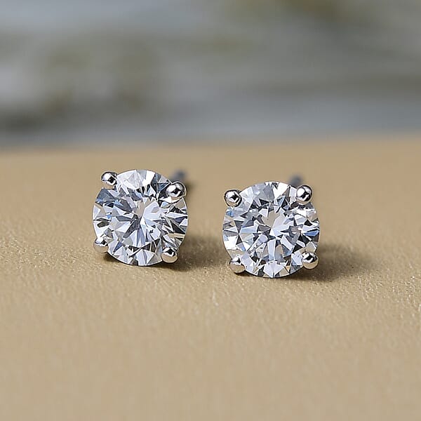 Shop Lc Luxuriant Lab Grown Diamond G-H SI 1.00 Ctw Solitaire Stud Earrings In Rhodium Over Sterling Silver