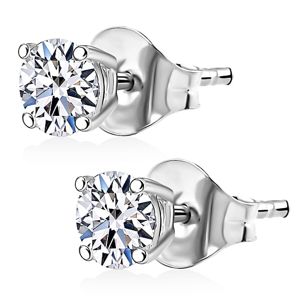 Shop Lc Luxuriant Lab Grown Diamond G-H SI 1.00 Ctw Solitaire Stud Earrings In Rhodium Over Sterling Silver