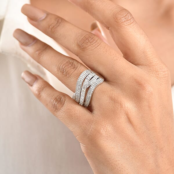 Shop Lc Luxuriant Lab Grown Diamond G-H SI 1.00 Ctw Wave Bridge Ring In Rhodium Over Sterling Silver