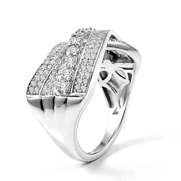 Shop Lc Luxuriant Lab Grown Diamond G-H SI 1.00 Ctw Wave Bridge Ring In Rhodium Over Sterling Silver