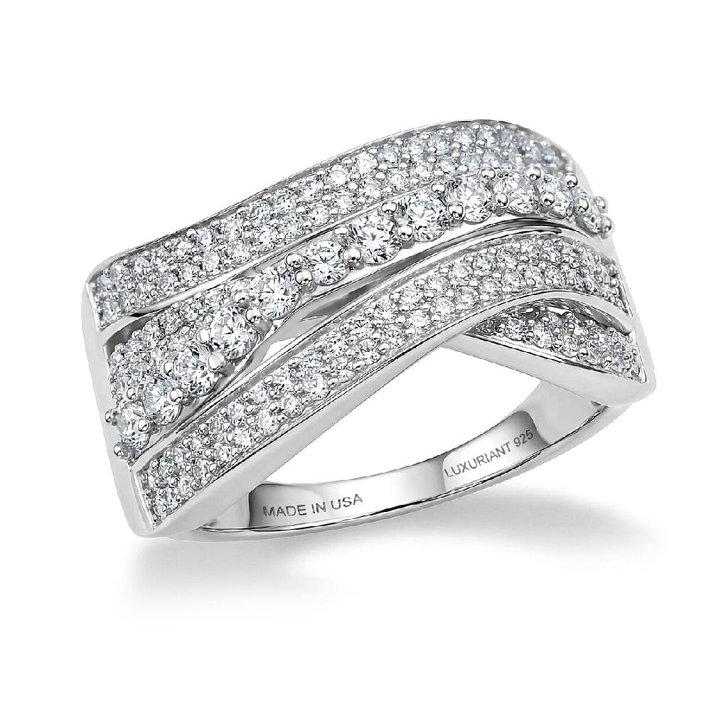shop lc Luxuriant Lab Grown Diamond G-H SI 1.00 ctw Wave Bridge Ring in Rhodium Over Sterling Silver
