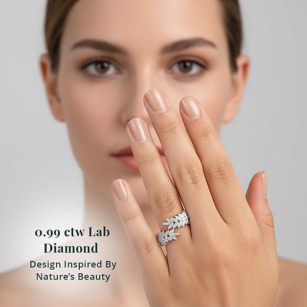 Shop Lc Luxuriant Lab Grown Diamond G-H SI 1.00 Ctw Whispering Leaves Ring In Rhodium Over Sterling Silver