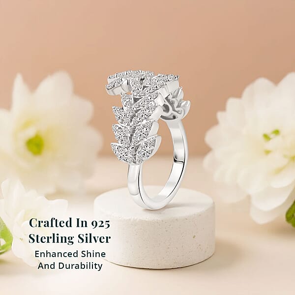 Shop Lc Luxuriant Lab Grown Diamond G-H SI 1.00 Ctw Whispering Leaves Ring In Rhodium Over Sterling Silver