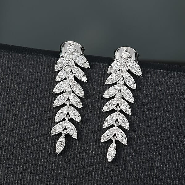 Shop Lc Luxuriant Lab Grown Diamond G-H SI 1.00 Ctw Whispering Leaves Earrings In Rhodium Over Sterling Silver
