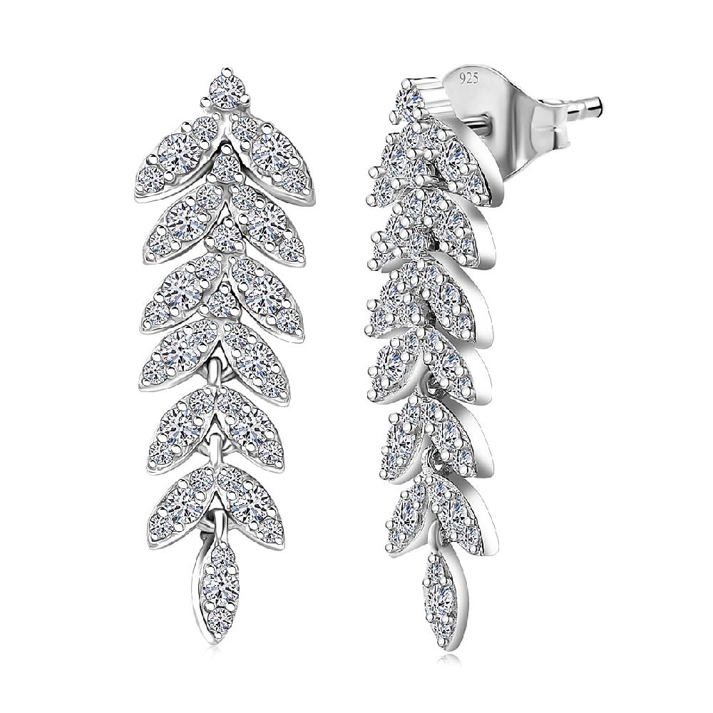 shop lc Luxuriant Lab Grown Diamond G-H SI 1.00 ctw Whispering Leaves Earrings in Rhodium Over Sterling Silver
