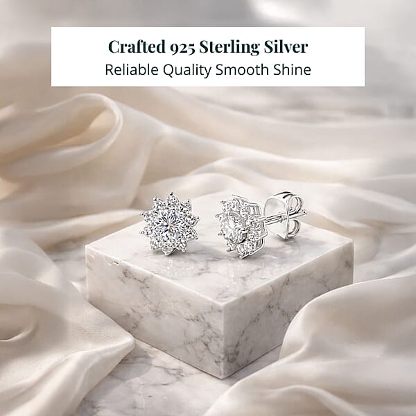 Shop Lc Luxuriant Lab Grown Diamond G-H SI 1.10 Ctw Bloom Halo Studs Earrings In Rhodium Over Sterling Silver