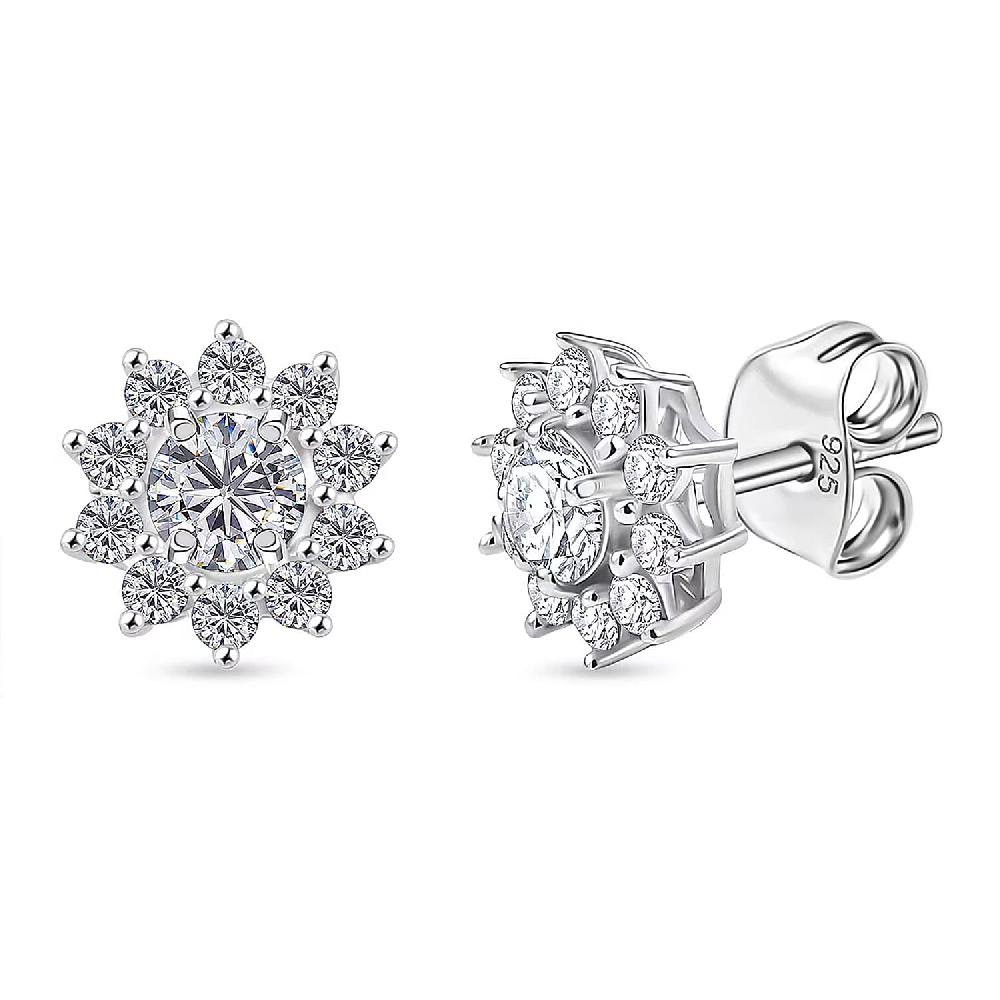 shop lc Luxuriant Lab Grown Diamond G-H SI 1.10 ctw Bloom Halo Studs Earrings in Rhodium Over Sterling Silver