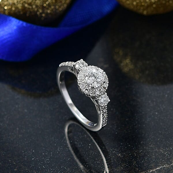 Shop Lc Luxuriant Lab Grown Diamond G-H SI 1.10 Ctw Classic Halo Ring In Rhodium Over Sterling Silver