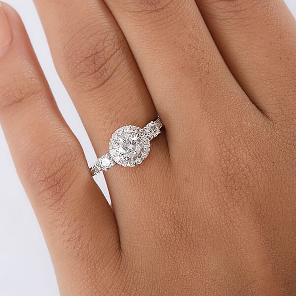 Shop Lc Luxuriant Lab Grown Diamond G-H SI 1.10 Ctw Classic Halo Ring In Rhodium Over Sterling Silver