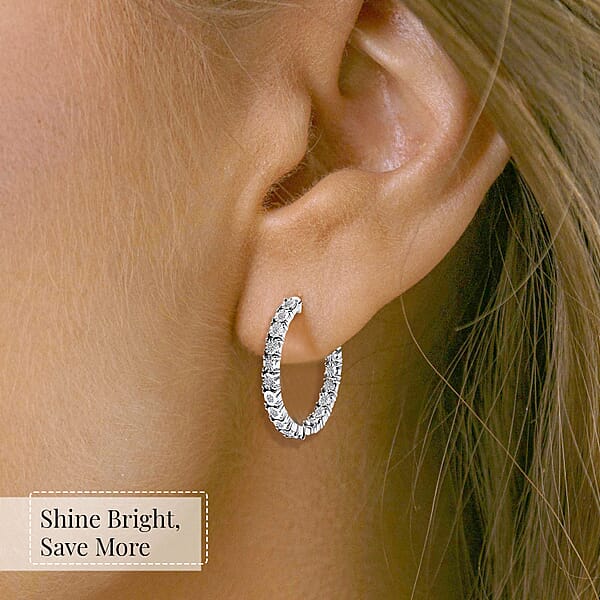 Shop Lc Luxuriant Lab Grown Diamond G-H SI 1.10 Ctw Inside Out Hoop Earrings In Rhodium Over Sterling Silver