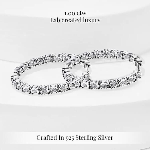 Shop Lc Luxuriant Lab Grown Diamond G-H SI 1.10 Ctw Inside Out Hoop Earrings In Rhodium Over Sterling Silver