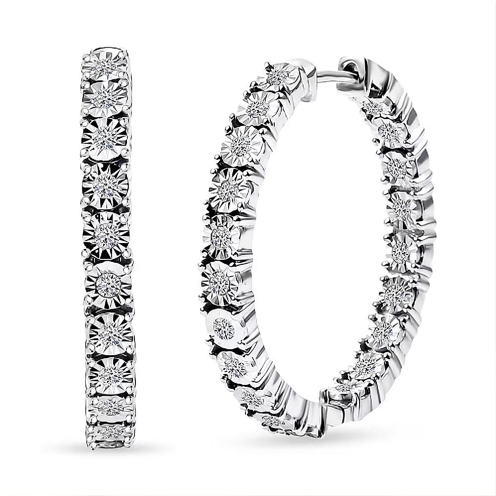 shop lc Luxuriant Lab Grown Diamond G-H SI 1.10 ctw Inside Out Hoop Earrings in Rhodium Over Sterling Silver