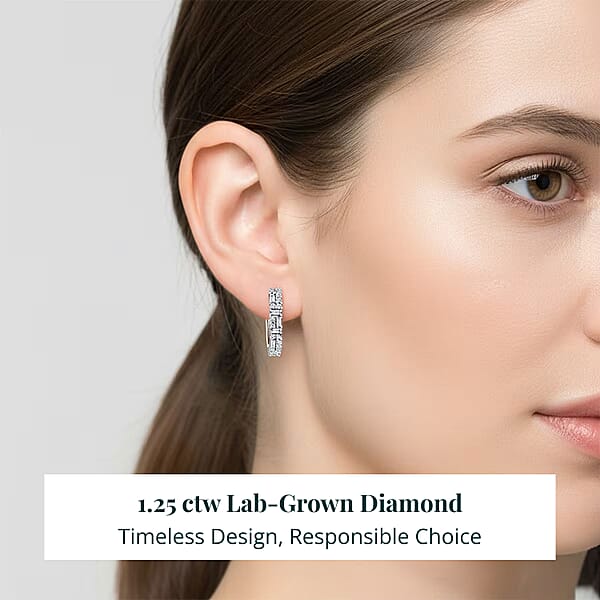 Shop Lc Luxuriant Lab Grown Diamond G-H SI 1.25 Ctw Art Deco Earrings In Rhodium Over Sterling Silver