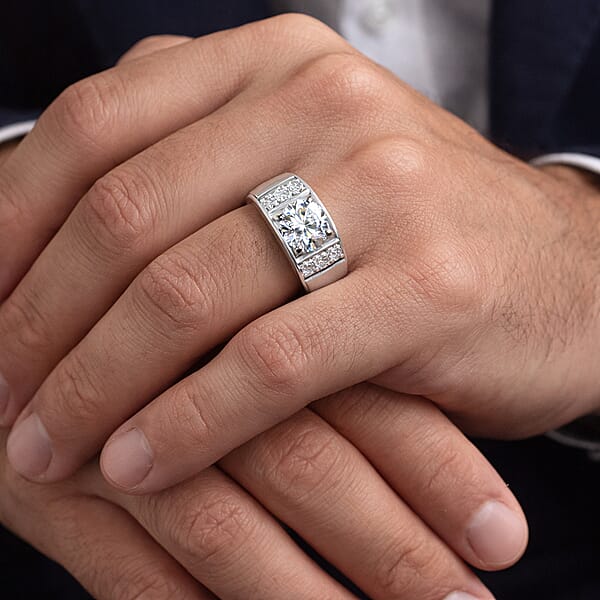 Shop Lc Luxuriant Lab Grown Diamond G-H SI 1.25 Ctw Men's Ring In Rhodium Over Sterling Silver