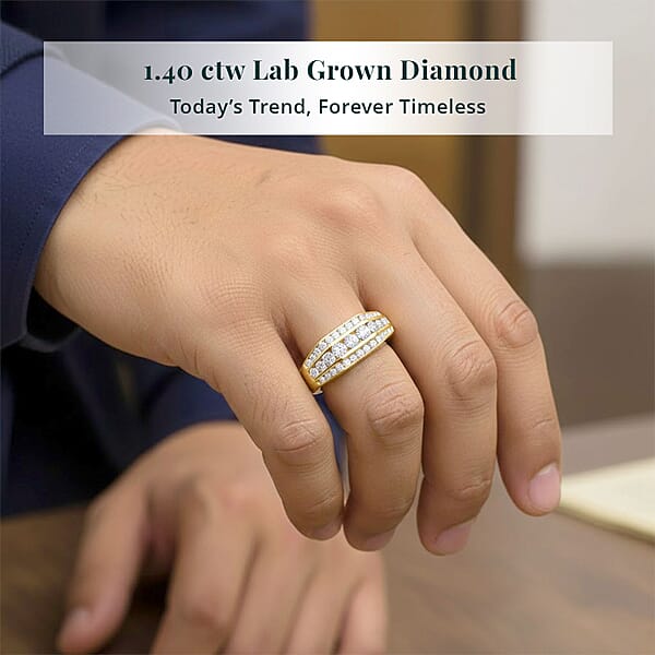 Shop Lc Luxuriant Lab Grown Diamond G-H SI 1.40 Ctw Mens Ring In 18K Vermeil Yellow Gold Over Sterling Silver