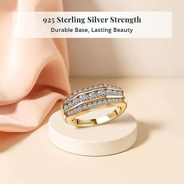 Shop Lc Luxuriant Lab Grown Diamond G-H SI 1.40 Ctw Mens Ring In 18K Vermeil Yellow Gold Over Sterling Silver
