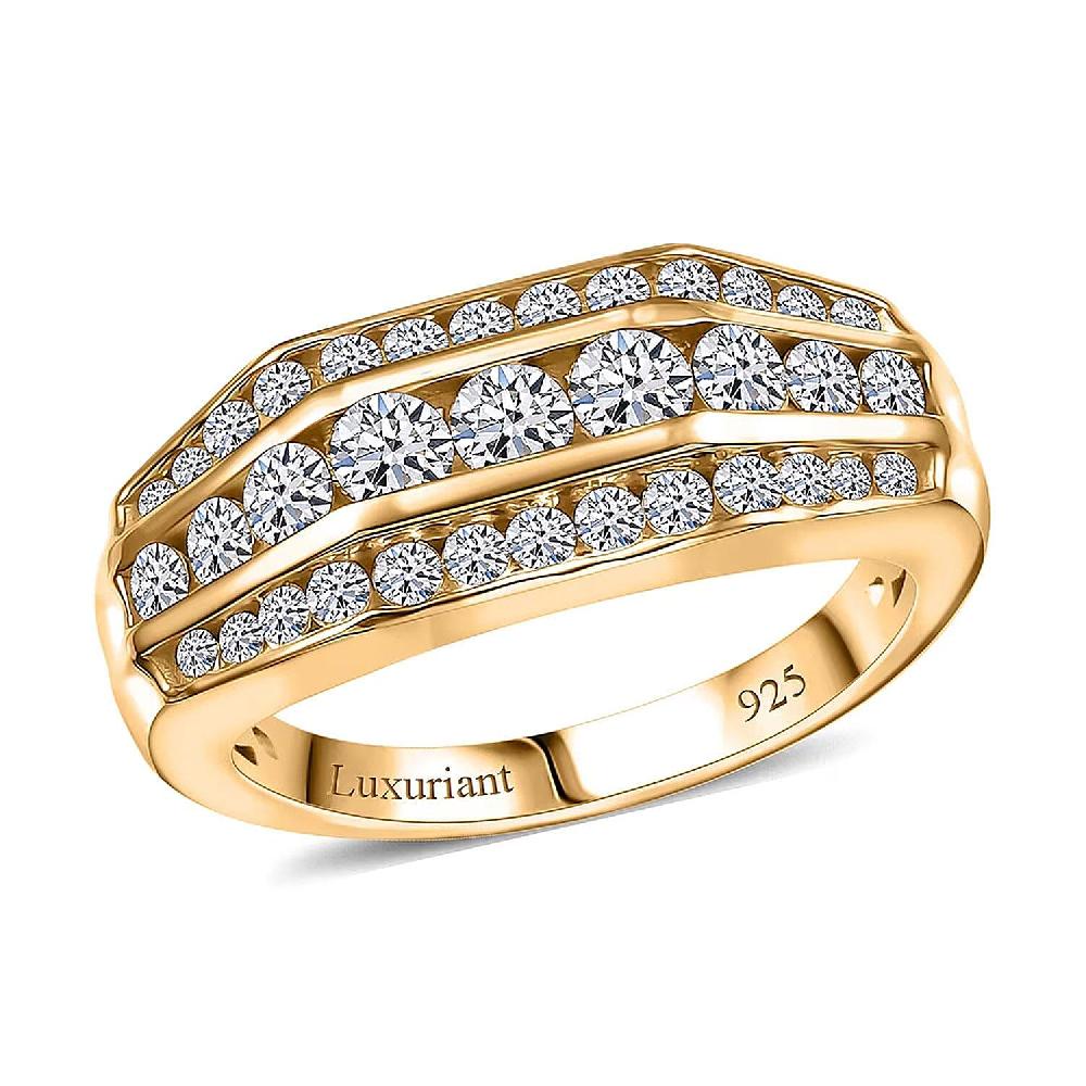 shop lc Luxuriant Lab Grown Diamond G-H SI 1.40 ctw Mens Ring in 18K Vermeil Yellow Gold Over Sterling Silver