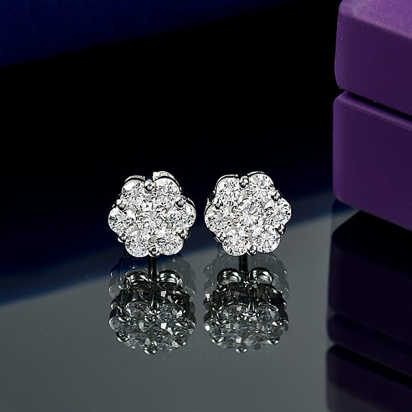 Shop Lc Luxuriant Lab Grown Diamond G-H SI 1.50 Ctw Floral Stud Earrings In Rhodium Over Sterling Silver (Del. In 12-15 Days)